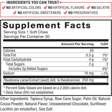Force Factor Cacao Soft Chews to Boost Energy and Immunity, Powerful Superfood and Antioxidants Supplement Made with Premium Cacao, Non-GMO, Gluten-Free, and Vegan, Chocolate Flavor, 30 Soft Chews