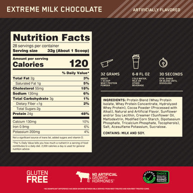 Optimum Nutrition Gold Standard 100% Whey Protein Powder Extreme Milk Chocolate 2 Pound (Pack Of 1)