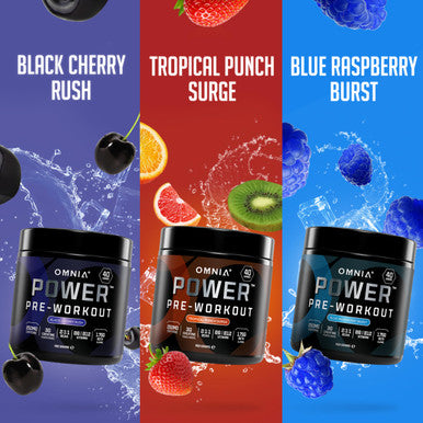 OMNIA Power Pre Workout Powder - Energy Drink with Creatine Monohydrate, Beta Alanine, Caffeine and Citrulline, Physical Performance for Gym or Sports, 40 Servings - Tropical Punch Surge