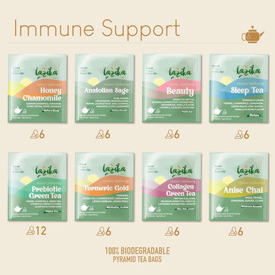 Lazi ka Lazika Herbal Tea Variety Pack Immune Support Tea Assortment Tea Sampler Set Assorted Tea Variety Pack with Pyramid Tea Bags Herbal Teas Tea Set 54 Counts