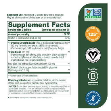 MegaFood Turmeric Curcumin Minis - Turmeric Curcumin With Black Pepper - Turmeric Supplement With Vitamin C And Black Pepper Extract - Non-Gmo Made Without 9 Food Allergens - 60 Tabs (30 Servings)