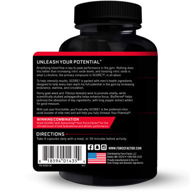 Score! Nitric Oxide Booster Pills for Men with L Citrulline to Improve Flow, Enhance Workout Performance, and Increase Vascularity for Greater Muscle , Force Factor, 360 Capsules (3-Pack)