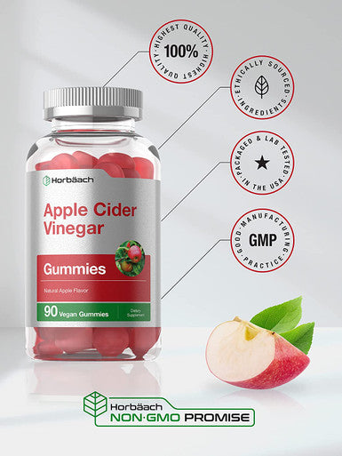 Vegan Apple Cider Vinegar Gummies | 90 Count | ACV Supplement | Natural Apple Flavor | Non-GMO, Gluten Free Gummies for Adults | by Horbaach