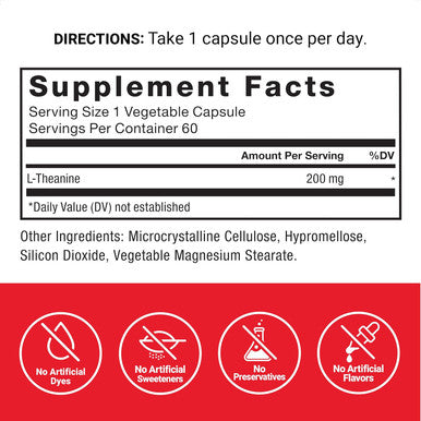 Force Factor L Theanine Extra Strength L-Theanine Supplement for Stress Relief and Supporting Calm and Relaxation L Theanine 200mg Capsules Vegan Non-GMO No Gelatin 60 Vegetable Capsules