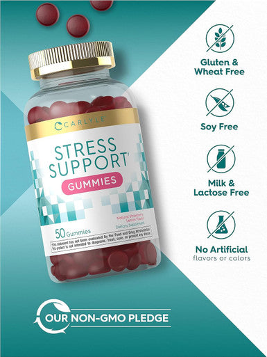 Carlyle Stress Support Gummies | 50 Count | with GABA and L-Theanine | Strawberry Lemon Flavor | Non-GMO Gluten Supplement