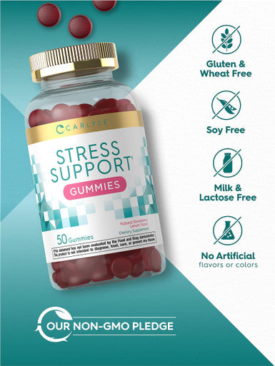 Carlyle Stress Support Gummies | 50 Count | With Gaba And L-Theanine | Natural Strawberry Lemon Flavor | Non-Gmo, Gluten Free Sup