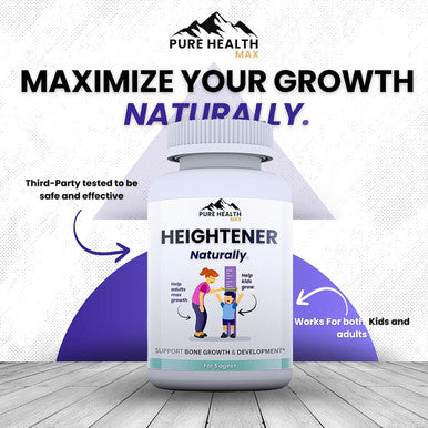 Heightener Natural Height Growth Supplement For Kids Teens And Adults To Increase Bone Strength And Grow Taller Height Maximizer Pills With L Arginine Calcium and Zinc 60 Capsules