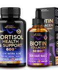 NUTRAHARMONY Liquid Biotin, Collagen Drops & Cortisol Support Complex Capsules