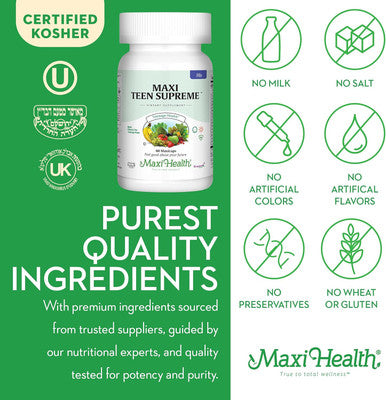 Maxi Health Teen Supreme His Vitamins For Teen Boys (60) - Teen Multivitamin For Young Men Ages 12 17 - Daily Teen Vitamins For Nutrition, Energy, Immune Support, Antioxidants & Teen Boy Needs