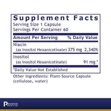Premier Research Labs Niacin - Contains Vitamin B3 As Inositol Hexanicotinate - Supports Healthy Cardiovascular Function & Blood