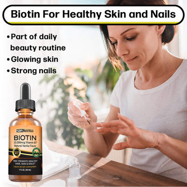 MAX Absorption Biotin Liquid Drops 10000mcg of Biotin Per Serving 60 Serving No Artificial Preservatives, Vegan Friendly Supports Healthy Hair Growth Strong Nails and Glowing Skin Made in USA 30 Ml