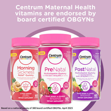 Centrum Postnatal Multivitamin Gummies With Biotin And Dha Mixed Berry And Lemon Flavors - 60 Count 30 Day Supply
