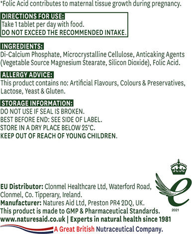 Natures Aid Folic Acid 90 Tablets