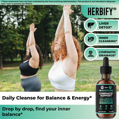 Herbify Lymphatic Drainage Drops For Liver Detox & Immune Support - Lymph System Support Drops - Detox Cleanse - 30 Days Supply - 2 Fl Oz Made In Usa