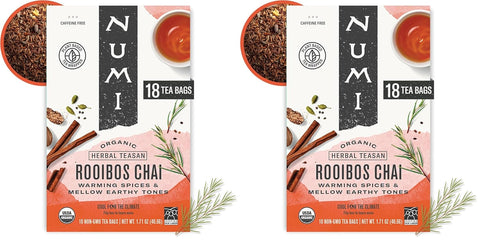 Numi Organic Rooibos Chai Tea, 18 Herbal Tea Bags, Caffeine Free
