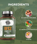 Barefoot Nutrition - B12 Complete High Strength Supplement Methylated B 12 (1000Ãƒâ€šÃ‚Âµg) - with Cofactors Methyl folate (400Ãƒâ€šÃ‚Âµg) & D-Biotin (400Ãƒâ€šÃ‚Âµg) - 60 x 1 A Day Vegan-Friendly Capsules