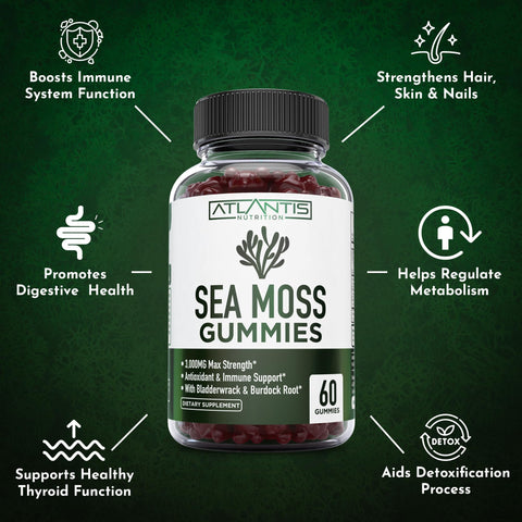 Irish Sea Moss Gummies 3000MG Formulated w/ Irish Sea Moss Bladderwrack and Burdock Root Contain Essential Vitamin and Mineral AntioxidantRich Superfood Supplement 60 Sea Moss Gummies for Adults
