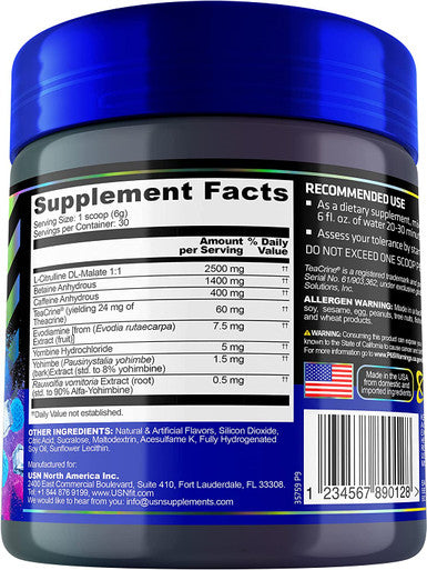 USN 3XT Max Energy Pre-Workout Supplement Powder for Energy, Endurance, and Pump, Preworkout Drink Mix, Nitric Oxide, Citrulline, Caffeine, Zero Creatine, Blue Raspberry (30 Servings)