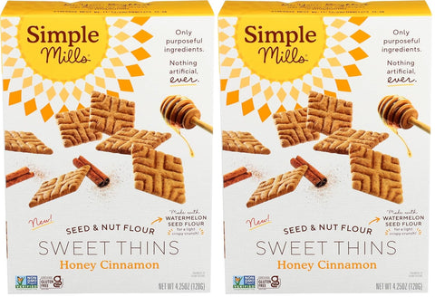 Simple Mills Honey Cinnamon Seed & Nut Flour Sweet Thins, Paleo Friendly & Delicious Sweet Thin Cookies, Good for Snacks, Nutrient Dense, 4.25 oz, 3 Count
