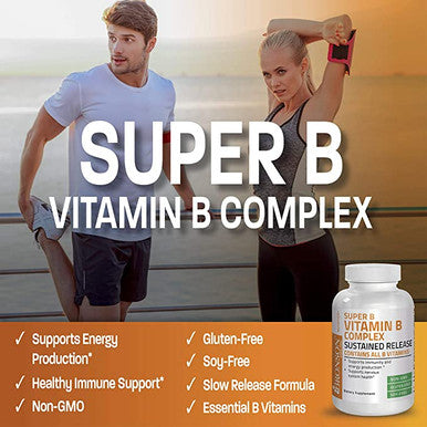 BRONSON Vitamin B Complex Sustained Release - 100 Tablets - Contains All B Vitamins 100