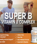 Bronson Super B Vitamin B Complex Sustained Slow Release (Vitamin B1, B2, B3, B6, B9 - Folic Acid, B12) Contains All B Vitamins 100 Tablets