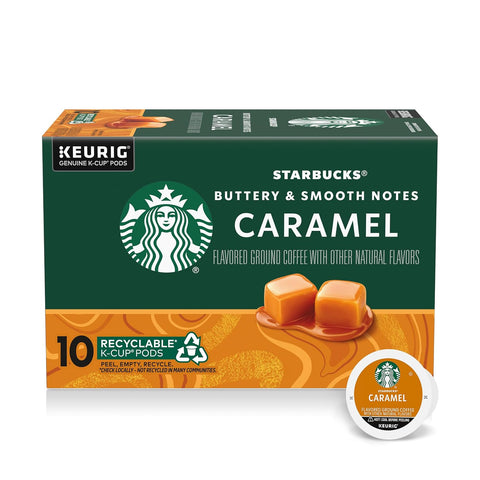 Starbucks K-Cup Coffee Pods, Caramel Naturally Flavored Coffee For Keurig Brewers, 100% Arabica, 1 Box (22 Pods)