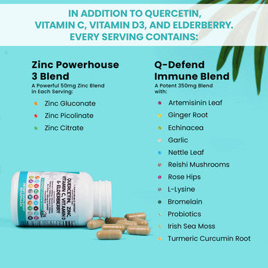 Quercetin 1000mg Zinc 50mg Vitamin C 1000mg Vitamin D 5000 IU Bromelain Elderberry - Lung Immune Defense Support Supplement with Artemisinin, Sea Moss, Echinacea, Garlic Immunity Allergy Relief