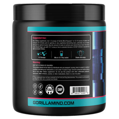 Gorilla Mind Respawn (Cherry Blackout) - Advanced Gaming Supplement with Powerful Nootropics for Amplified Focus, Enhanced Reaction Time and Clean Energy (40 Servings)
