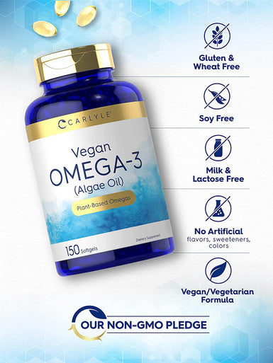 Carlyle Vegan Omega 3 Supplement | 150 Softgels | Non-GMO & Gluten Free | from Algae Oil