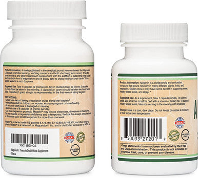 Magnesium LThreonate 100 Count and Apigenin 120 Count Sleep Health Bundle