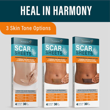 Nuvadermis Silicone Scar Sheets Extra Long Medical-Grade Scar Sheets For C-Section, Tummy Tuck, Keloid, And Surgical Scars Reusable And Effective Pack Of 4 Medium Tone