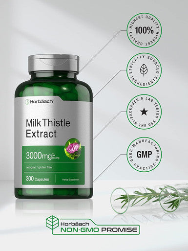 HorbAach Milk Thistle Supplement 3000Mg 300 Capsules Herbal Extract Non-Gmo, Gluten Free