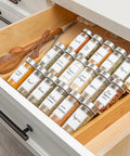 18 Jar Bamboo Compact Spice Rack with Spices Included & 5-Year Free Spice Refill Program for Countertop or Kitchen Drawer with Glass Jars