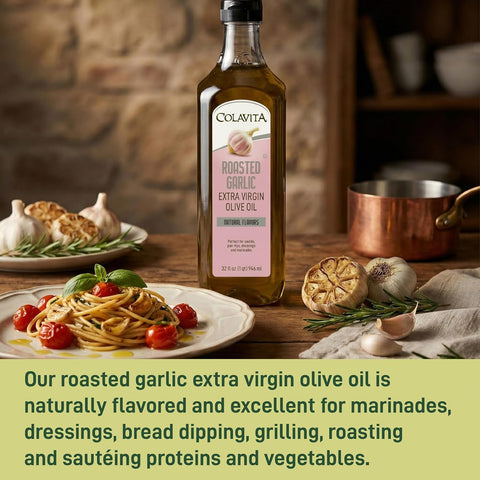 Colavita Roasted Garlic Extra Virgin Olive Oil, 32 Fl Oz ÃƒÂ¢Ã¢â€šÂ¬Ã¢â‚¬Å“ Cold Pressed EVOO Infused with Natural Roasted Garlic Flavor for Cooking, Dressings, Marinades & Dipping