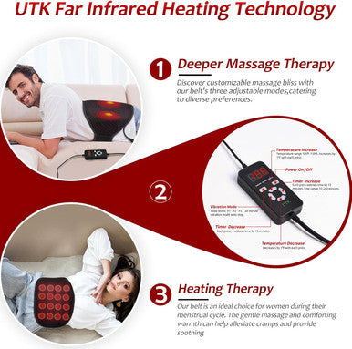Utk Far Infrared Vibrating Heating Pad With Vibration Massage For Lower Back Pain. 3 Vibration Modes, Smart Controller, Hot Enough (103 -159 ) Back Pain Relief,S-Xxxxl