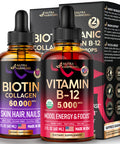 NUTRAHARMONY Organic Vitamin B12 Drops & Liquid Biotin Collagen Drops