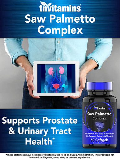 Saw Palmetto Complex with Pygeum Extract, Pumpkin Seed Oil, Vitamin B-6, Zinc, & Uva-Ursi | Prostate Supplement for Men* | Supports Hair Growth* & Urinary Tract Health* | by TNVitamins