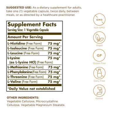Solgar Essential Amino Complex - 90 Vegetable Capsules Pack Of 2 - Non-Gmo Vegan Gluten Free Dairy Free Kosher - 180 Total Servings