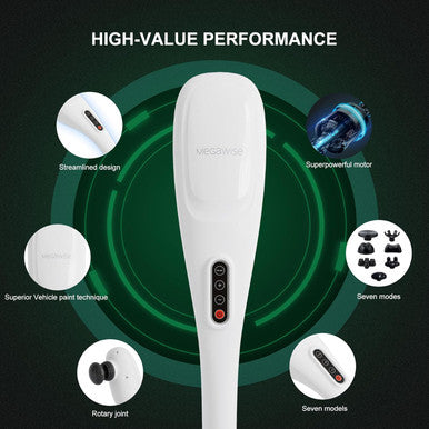 Megawise Handheld Back Massager Deep Tissue Percussion Relief For Back, Neck, Shoulders, Waist Legs, Full Body For Improved Blood Circulation And Fatigue Relief (Pearl White 6Ft Corded)