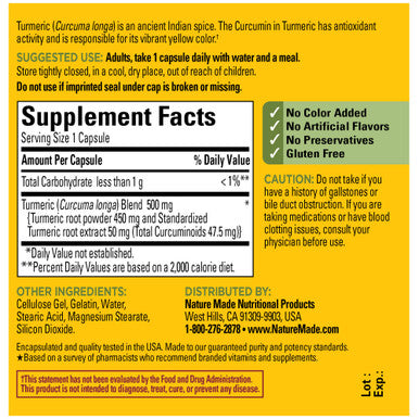 Nature Made Turmeric Curcumin 500 Mg Herbal Supplement For Antioxidant Support 60 Capsules 60 Day Supply
