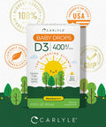 Carlyle Vitamin D3 Baby Drops | 400 IU | .31oz (9.2 mL) | 1 Year Supply (365 Servings) | Vegetarian, Non-GMO, and Gluten Free Drops for Infants and Newborns