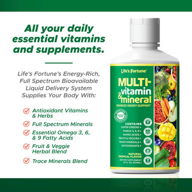 Life's Fortune Liquid Multivitamin for Adults Men & Women Teens ÃƒÂ¢Ã¢â€šÂ¬Ã¢â‚¬Å“ High Absorption Daily Vitamins ÃƒÂ¢Ã¢â€šÂ¬Ã¢â‚¬Å“ Trace Minerals Amino Acids with Biotin L-Arginine Potassium ÃƒÂ¢Ã¢â€šÂ¬Ã¢â‚¬Å“ Tropical Flavor Sugar Free 32 oz