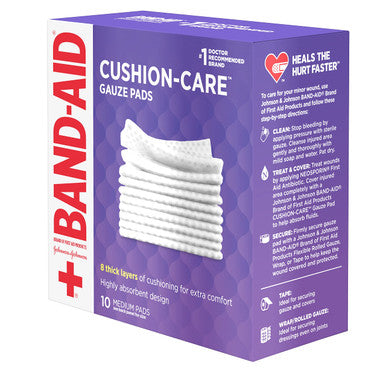 Band-Aid Brand Cushion Care Non-Stick Gauze Pads, Individually-Wrapped, Medium, 3 In X 3 In, 10 Ct