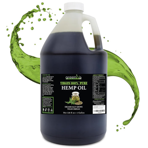 GreenIVe Hemp Oil, 128oz Bottle (1 Gallon), Natural Hemp Seed Oil, Cold-Pressed, Vegan, Non-GMO, Bottled in USA