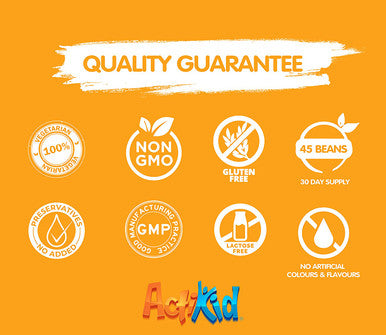 Actikid Magic Beans Multivitamin 45X Orange Flavour, Gelatine Free, Vitamins For Children, Immune System Booster, Halal
