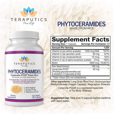 Phytoceramides Ceramide-Pcd Made From Rice - W/ Biotin And Kiwi Seed - Non Gmo Gluten Free Hair Skin And Nails Vitamin, Reduce