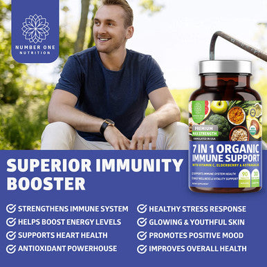 N1N Premium 7 in 1 Immune Support Supplement 100 USDA Organic Daily Immune Boost with Vitamin C Elderberry Moringa Leaf Oregano and Garlic for Immunity and Inflammatory Response 90 Tablets