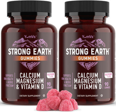 Strong Earth - Calcium, Magnesium, Vitamin D3 Gummies Vitamin Gummies For Women, Men & Kids - Calcium Supplement For Strong Bone Health - Gummy Vitamin D Calcium Chews - Kosher 90 Count (2 Pack)