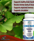 YUMMYVITE Ginkgo Biloba Capsules - Supports Brain Function, Memory Support & Circulation, Extra Strength Standardized Extract - 60 Capsules