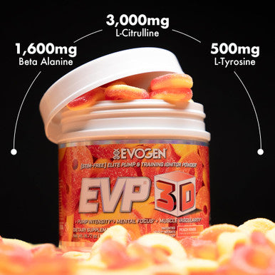 Evogen EVP-3D | Extreme Pre-Workout Pump Ignitor Arginine Nitrate Citrulline Beta-Alanine Lions Mane | Peach Rings | 40 Servings